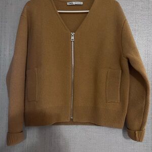 Zara Camel Knit Bomber Jacket